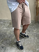 Мужские летние бежевые шорты оверсайз однотонные на трехнитке, Модные свободные шорты бежевого цвета на niki