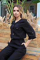 Жіночий комбінезон, льон, чорного кольору, короткий рукав від українського бренду Sweet Woman