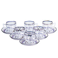 Набір чашок для кави з блюдцями 200 (мл) прозорі скляні кружки на 6 персон Lugi