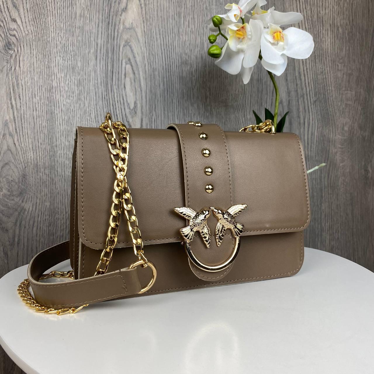 Жіноча міні сумочка клатч на ланцюжку капучіно