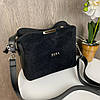 Жіноча міні сумочка на плече натуральна замша + еко чорна шкіра, якісна сумка для дівчат, фото 9