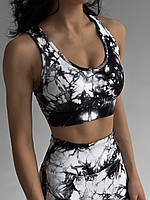 Спортивная одежда для женщин Комплект топ и шорты женский Бесшовный комплект шорты с пушап Черно-белый