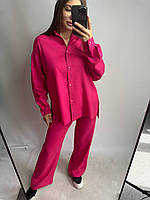 Женский летний костюм льняной XL-XXL розовый, повседневный женский костюм штаны и рубашка на прогулку легкий
