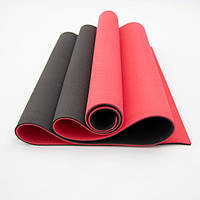 Килимок для йоги та фітнесу, каремат TPE+TC 183х61 см 8 мм Чорний/Червоний (MS 0613-1-BR)