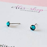 Сережки цвях з бірюзовим фіанітом 5мм медичний сплав покриття родій