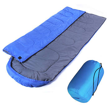 Спальний мішок з капюшоном до -15 °C, 210х72 см, Синій / Мішок-кокон туристичний / Спальник для кемпінгу
