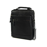 Мужская маленькая вместительная сумка на плечо, Чёрная плечевая молодежная сумочка из эко-кожи черного цвета