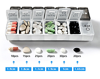 Таблетница органайзер для таблеток на 14 ячеек утро  вечер со съемными боксами черно-белая