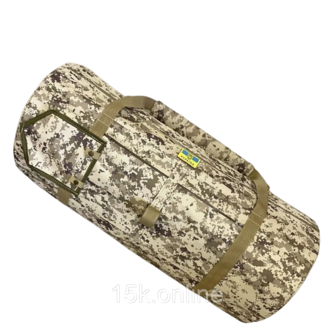 Сумка баул для переїзду 100л Oxford піксель + кріплення для лопати і каримату, фото 1