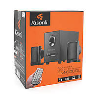 Колонки Kisonli TM-6000U, 5W+2x3W, USB/TF/BT/FM/AUX/LED light, с сабвуфером, DC: 5V, Black, BOX, Q8 d