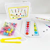 Детский обучающий набор для сортировки с карточками, шариками и пинцетом