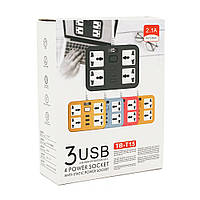 Сетевой фильтр ТВ-Т15, 4 розетки + 3 USB, 2 м, сечение 3х0,75мм, 2500W, Black, Box d