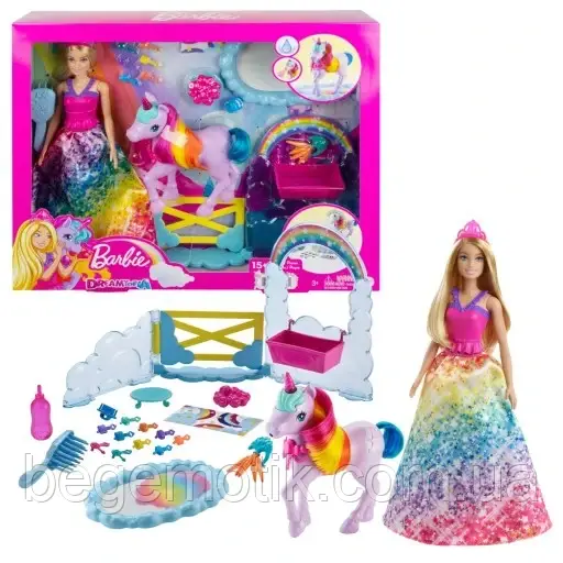 УЧЕНКА Ігровий набір Барбі Принцеса та єдиноріг Barbie GTG01 Dreamtopia Princess with Unicorn Playset