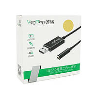 Переходник для наушников VegGieg V-K201 USB2.0(M)-Jack3.5(F), Black, Box d
