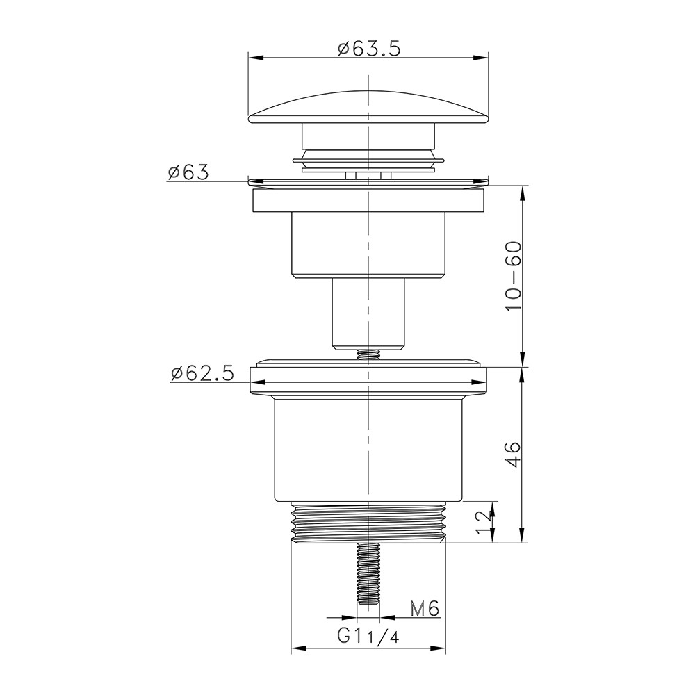 Донный клапан ITAL HF1083-WPM, автомат, Ø63мм, 1 1/4", латунь, белый - фото 2 - id-p2193388085