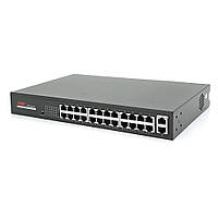 24х портовый PoE комутатор ONV-H1024PLS 24 порта РоЕ 100 Мбіт + 2 Uplink 1000 Мбіт, до 250м, IEEE802.3af/at ,