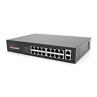 16ти портовый PoE комутатор ONV-H1016PLS 16 портов РоЕ 100 Мбіт + 2 Uplink 1000 Мбіт, до 250м, IEEE802.3af/at