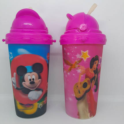 Стакан непроливайка із силіконовою трубочкою 500 мл. кружечка дисней, фото 1
