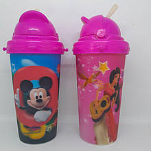 Стакан непроливайка із силіконовою трубочкою 500 мл. кружечка дисней