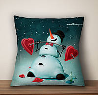 Подушка с новогодним принтом Снеговик спортсмен