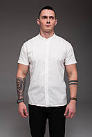 Льняная рубашка с коротким рукавом молочного цвета | 100% лён XL