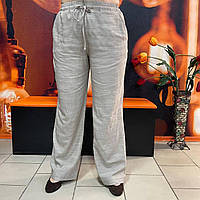 Штани Nita жіночі літні прямі льон на резинці великий розмір 54 бежеві