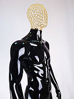 Манекен мужской с металлической золотой головой в полный рост черный для витрины магазина одежды
