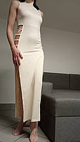 Сукня максі з вирізом на стегнах бежева довга зі смужками на боках плаття M (факт.S-M)