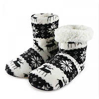 Домашні капці-чобітки з новорічним малюнком чорні довжина стельки: 25 см Код/Артикул 5 0368-18
