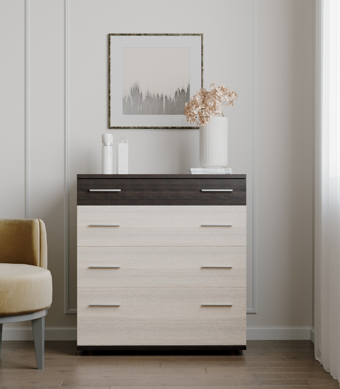 Комод для постільної білизни Еверест К-2 80х45х85 венге темний + дуб молочний (DTM-2038), фото 1