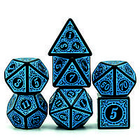 Набор игровых кубиков "Синий Орнамент", 7 шт. + черный мешочек.