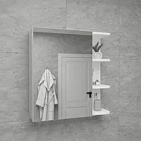 Навесной шкафчик для ванной комнаты с зеркалом и полочками, влагостойкий зеркальный шкафчик с 3 полочками Белый