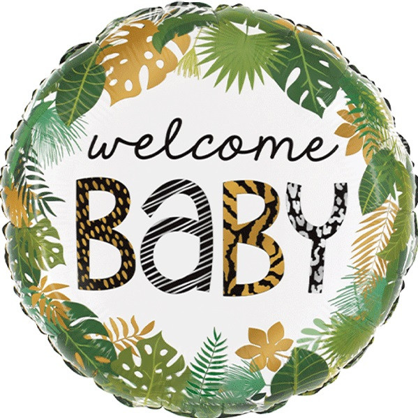 Фольгована кулька круг "Welcome baby jungle" кольорова 18"(45см) 1шт.