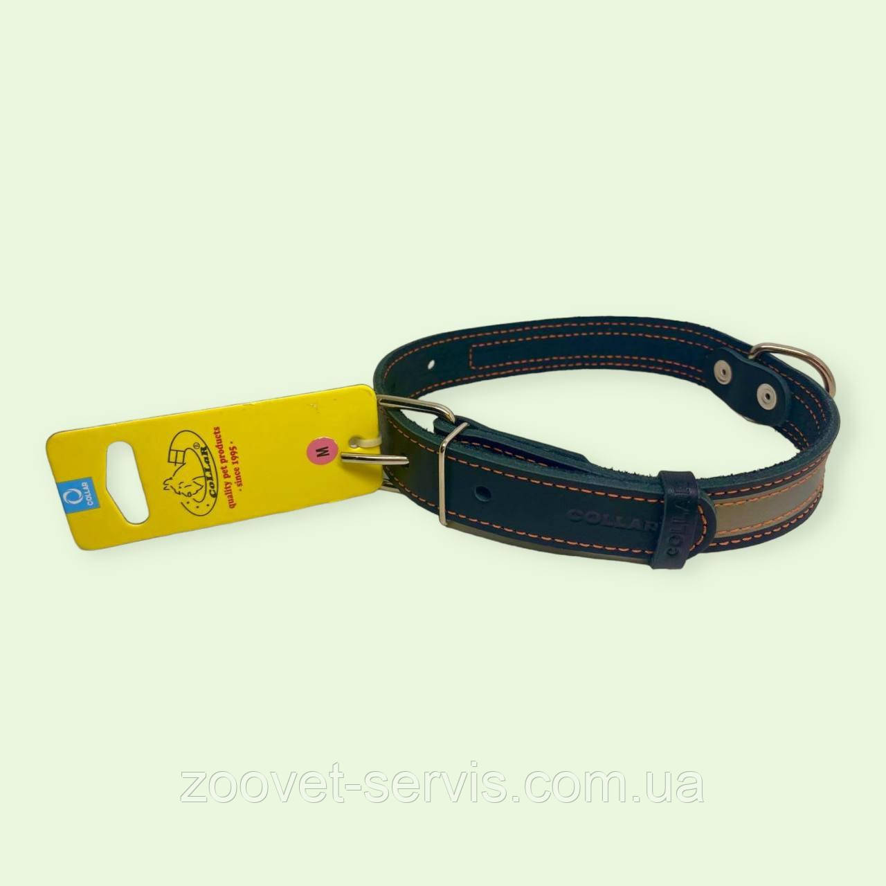 Нашийник CoLLaR для для середніх і великих порід собак шкіряний зі світловідбивною стрічкою чорний ш 25 мм, д 38-50 см 02491