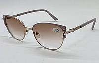 Тоновані жіночі окуляри для зору тонування коричневі лінзи з градієнтом металева пудрова оправа