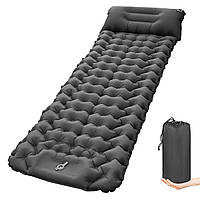 Надувной туристический матрас Sleeping Pad с подушкой м встроенным насосом 190х60см Black (3_04751)