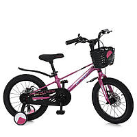 Велосипед дитячий 16 д. MB 1683-3 Flash, SKD85, магнієва рама, кошик, дод. кол., рожевий.