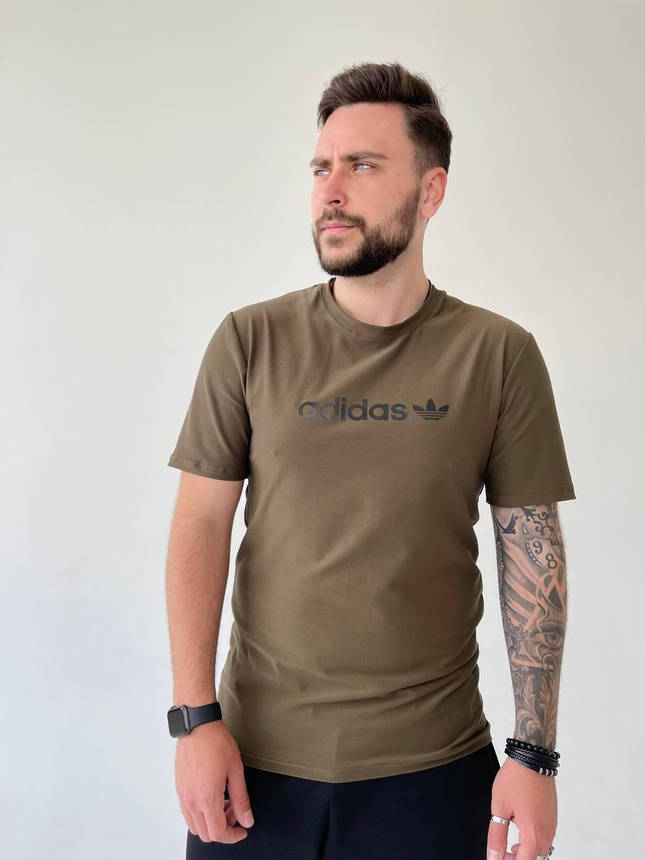 Футболка чоловіча adidas хакі колір молодіжна стильна спортивна повсякденна футболка на хлопця на весну-літо, фото 2