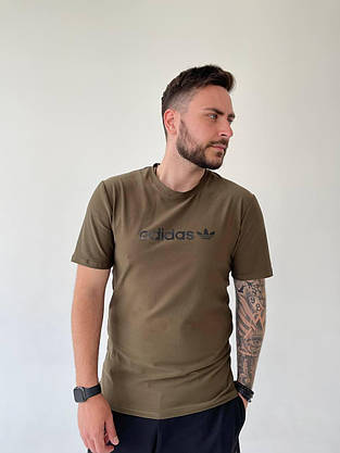 Футболка чоловіча adidas хакі колір молодіжна стильна спортивна повсякденна футболка на хлопця на весну-літо, фото 4