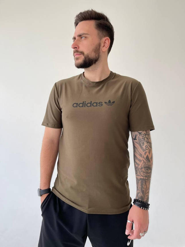 Футболка чоловіча adidas хакі колір молодіжна стильна спортивна повсякденна футболка на хлопця на весну-літо, фото 1