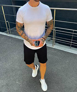 Літній костюм чоловічий чорно-білий однотонний комплект футболки шорти молодіжний стильний для підлітків