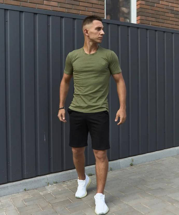 Літній костюм чоловічий однотонний комплект футболки шорти молодіжний стильний спортивний костюм для підлітків, фото 1