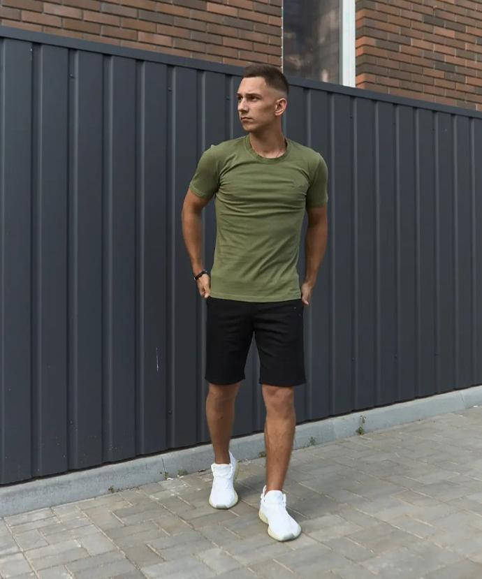 Літній костюм чоловічий однотонний комплект футболки шорти молодіжний стильний спортивний костюм для підлітків, фото 2