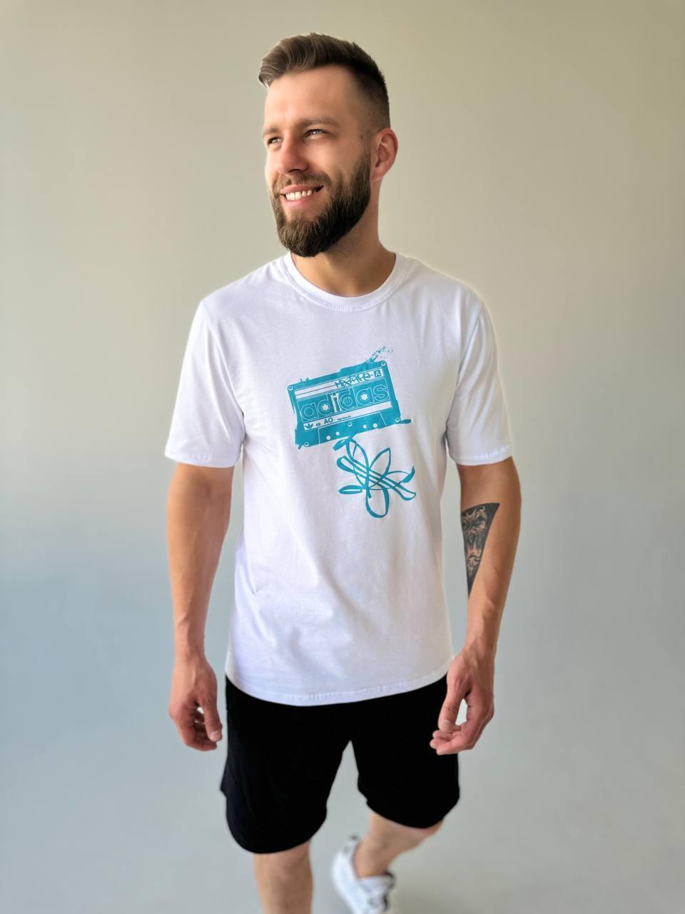 Футболка чоловіча біла Adidas повсякденна спортивна модна молодіжна для чоловіків стильна зручна