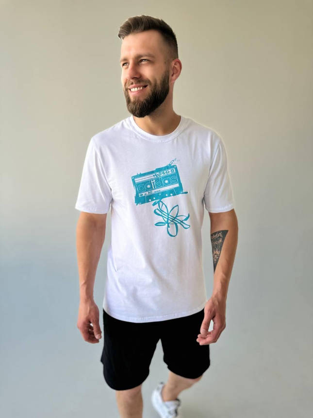 Футболка чоловіча біла Adidas повсякденна спортивна модна молодіжна для чоловіків стильна зручна, фото 1