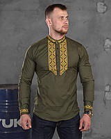 Вышиванка мужская лен с длинным рукавом, Мужская рубашка вышиванка, Украинская вышиванка ВВВ XXL