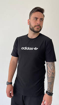 Футболка чоловіча спортивна Адідас чорного кольору повсякденна з написом adidas футболки на хлопців підлітків, фото 2