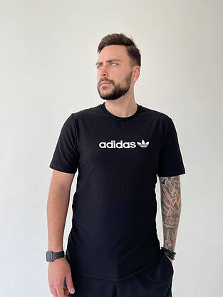 Футболка чоловіча спортивна Адідас чорного кольору повсякденна з написом adidas футболки на хлопців підлітків, фото 3