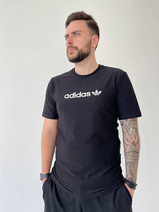 Футболка чоловіча спортивна Адідас чорного кольору повсякденна з написом adidas футболки на хлопців підлітків, фото 4