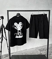 Чорний спортивний костюм футболка шорти з Мікі Маусом Повідневий, трикотажний чорний костюм-двійка на літо